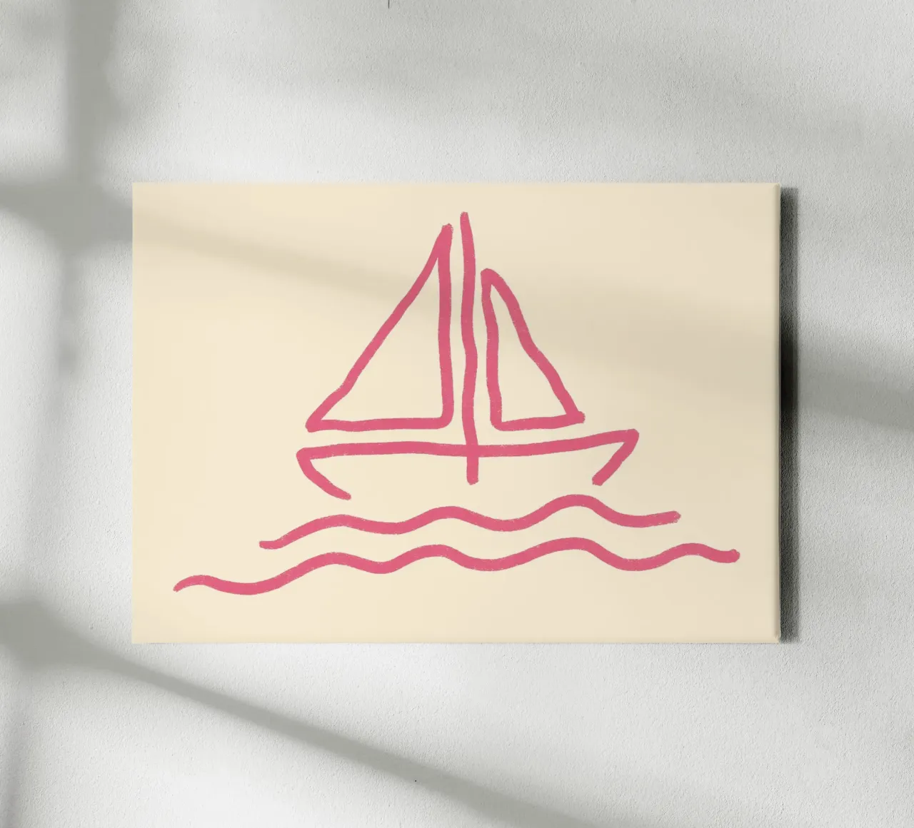 Zeilen op roze golven, minimalistische oceaankunst canvas met Baklijst van vintagepod