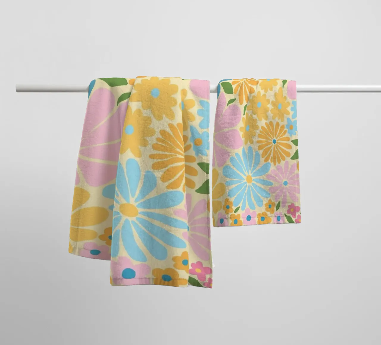Retro Floral Pattern, Colorful Flower Power Print towel by vintagepod