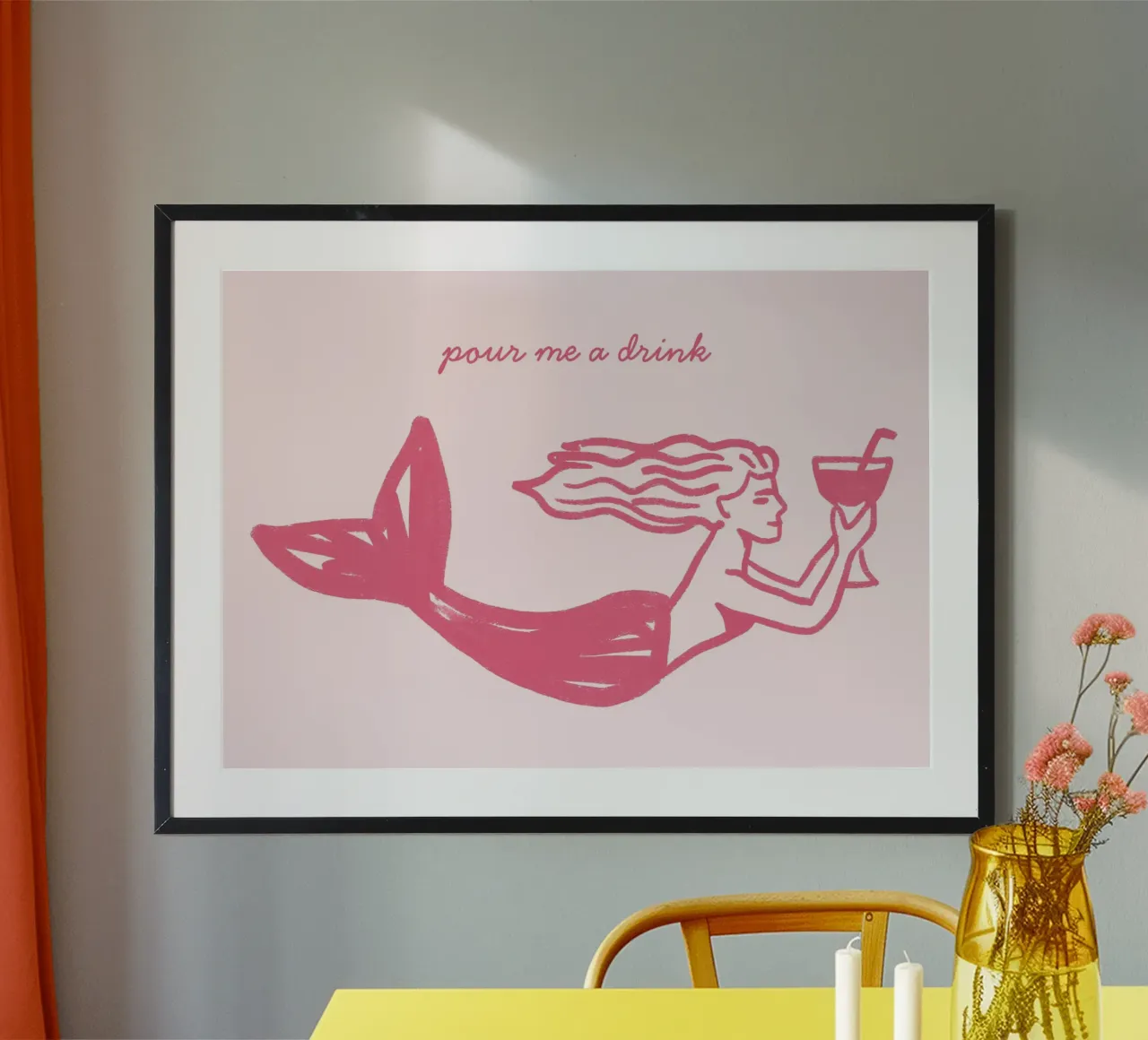 Schenk mir einen Drink ein, Meerjungfrau Kunstdruck, Strand Poster Poster von vintagepod