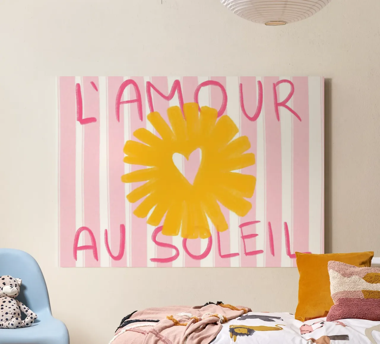 Liefde in de zon, zomerliefde kunstdruk canvas met Baklijst van vintagepod