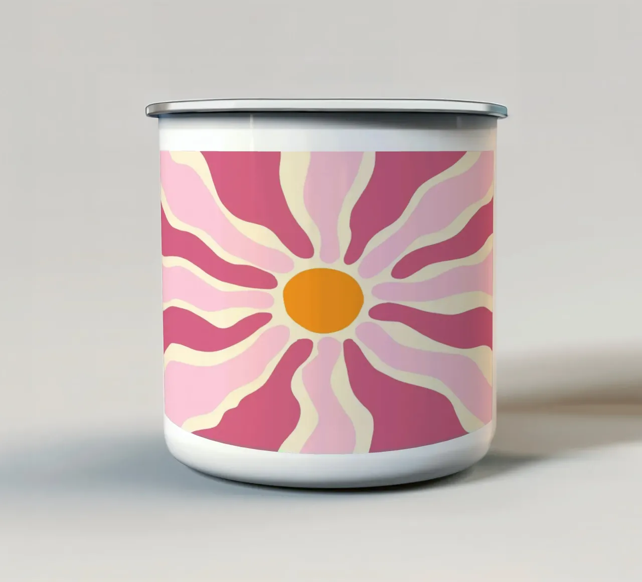 Groovy Bloem, Retro Abstracte Zonnedruk emaille mok van vintagepod