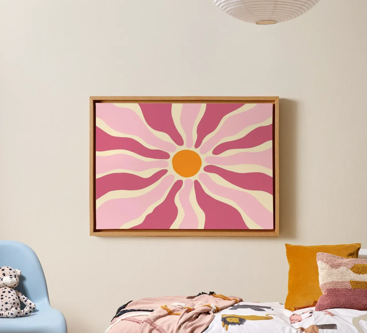 Groovy Flower, Retro Abstract Sun Print canvas with Floater frame by vintagepod