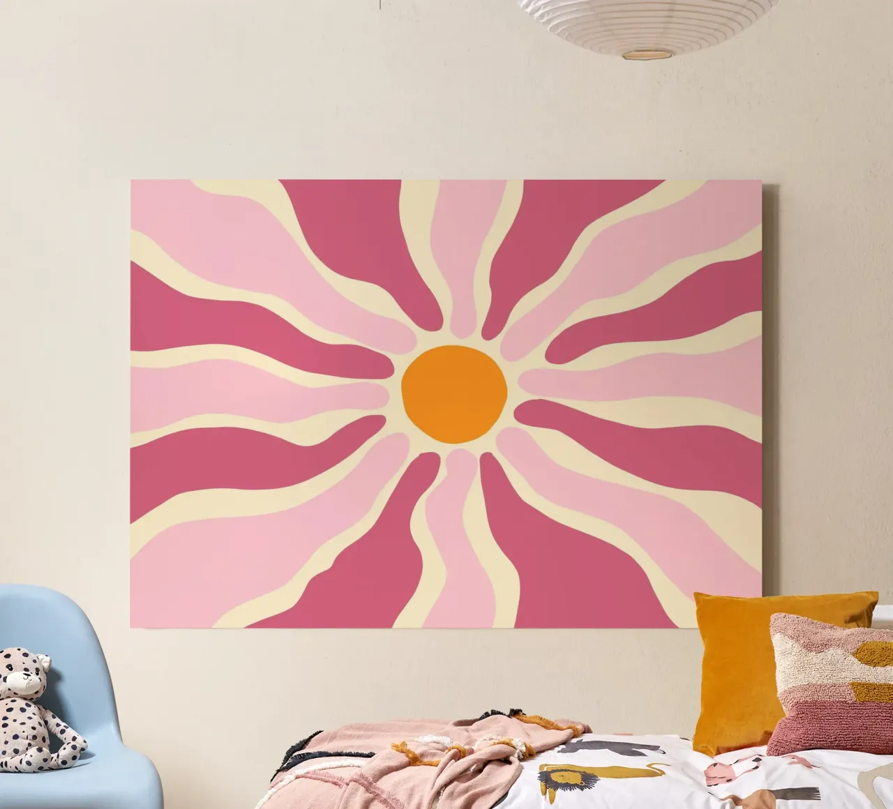 Groovy Flower, Retro Abstract Sun Print canvas with Floater frame by vintagepod