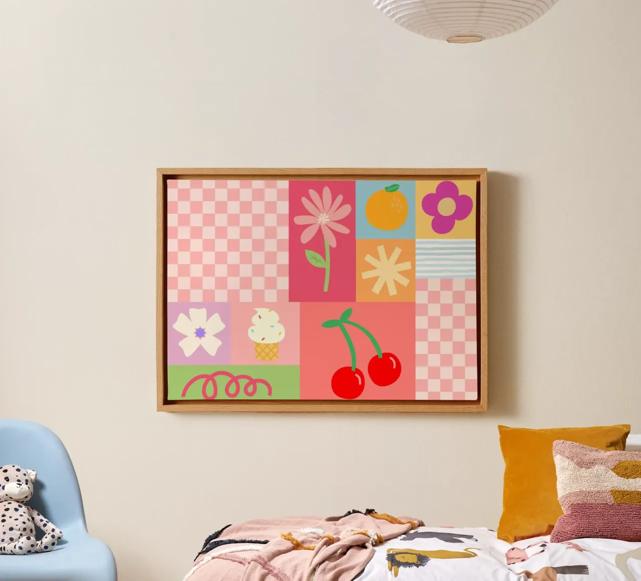 Retro Zomer Collage, Funky Kunstdruk canvas met Baklijst van vintagepod