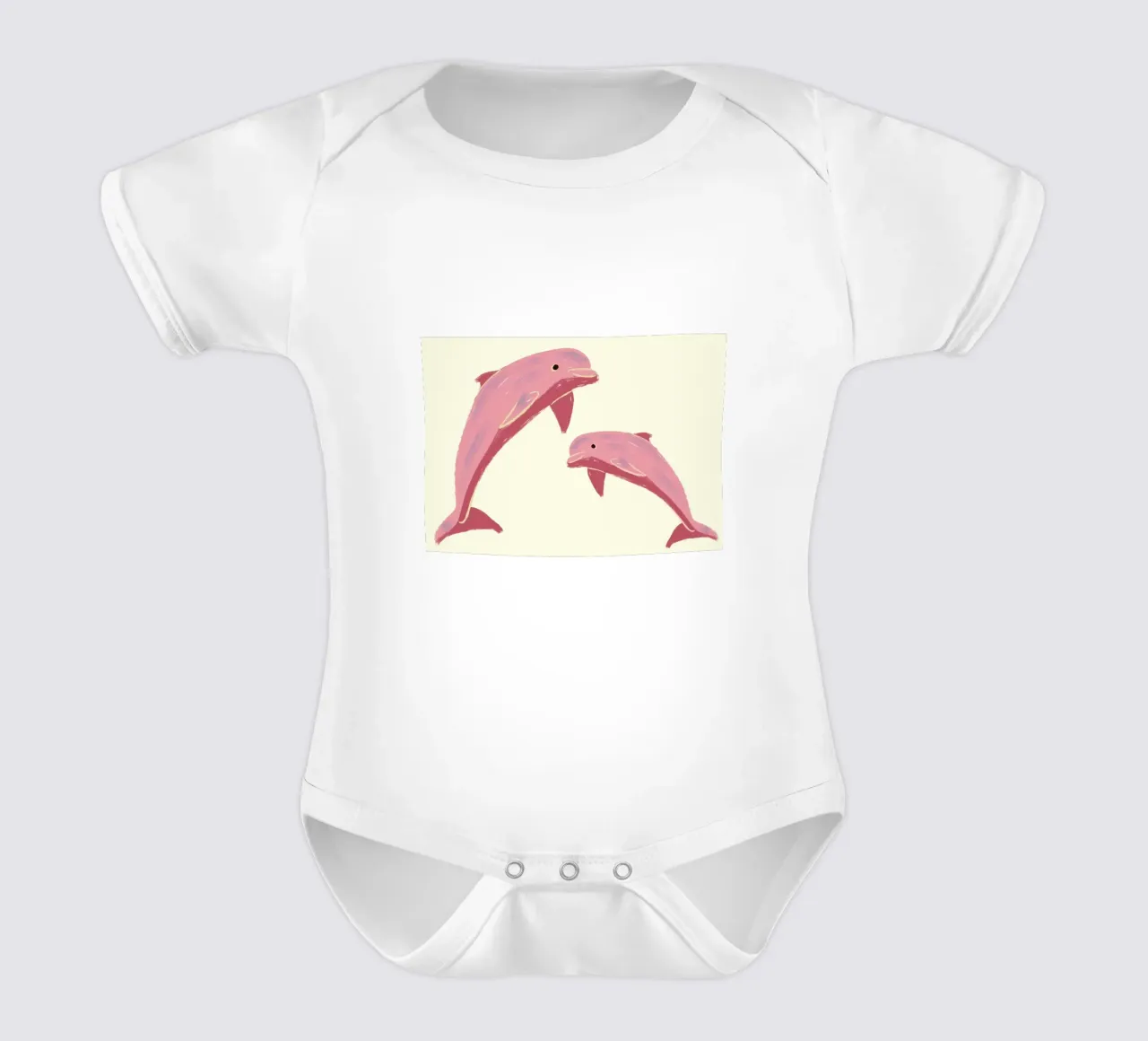 Zwei rosa Delphine, Ozean Tier Kunstdruck Kurzarm Babybody von vintagepod
