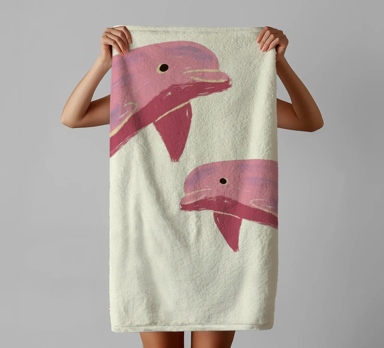 Zwei rosa Delphine, Ozean Tier Kunstdruck Handtuch von vintagepod