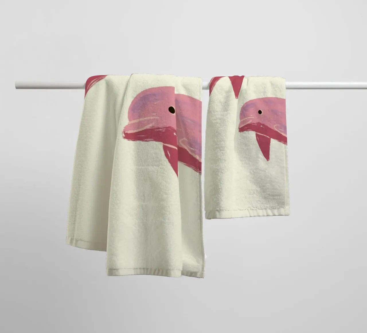 Zwei rosa Delphine, Ozean Tier Kunstdruck Handtuch von vintagepod