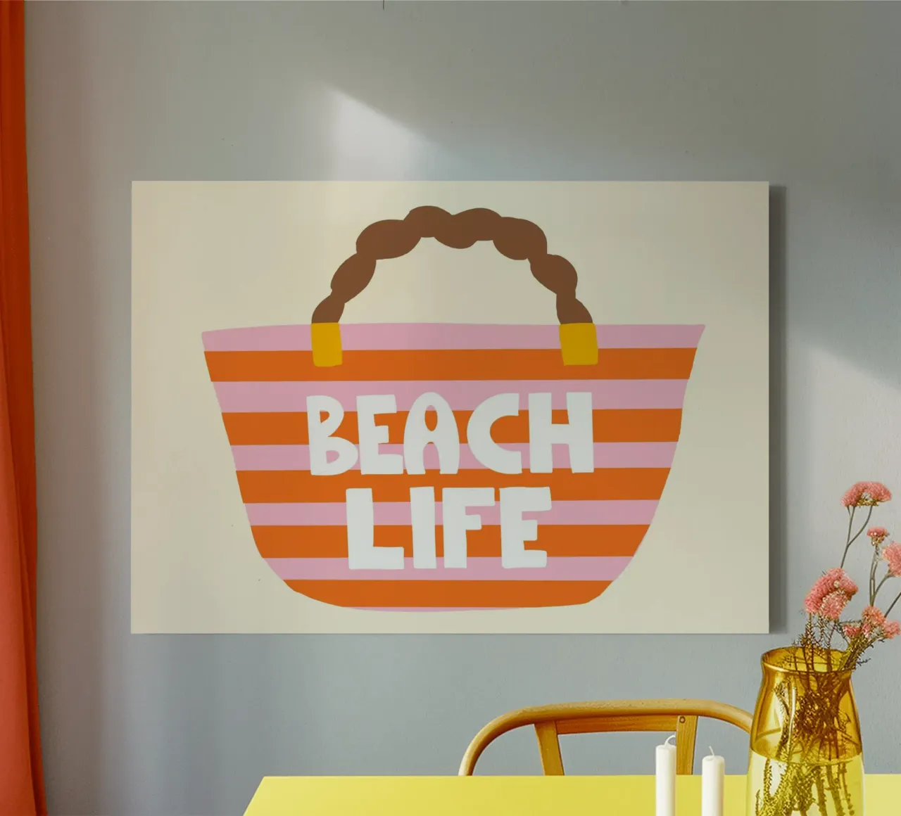 Strandleven boodschappentas, zomerkunstdruk canvas met Baklijst van vintagepod
