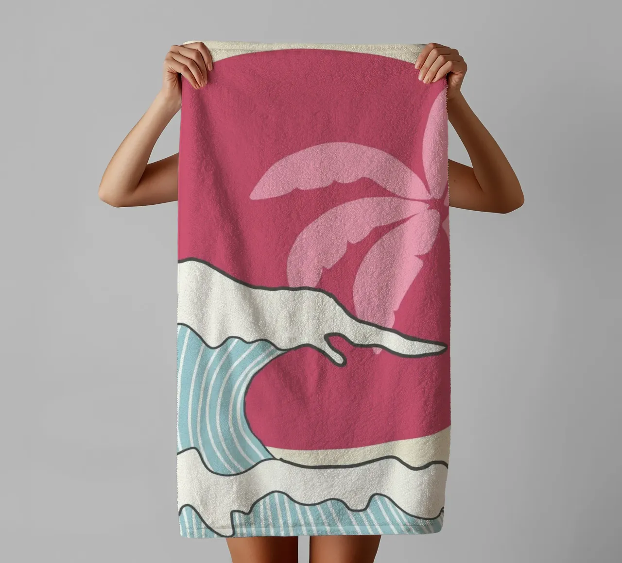 Retro Sunset Palm Tree, Ocean Waves Art Print towel by vintagepod