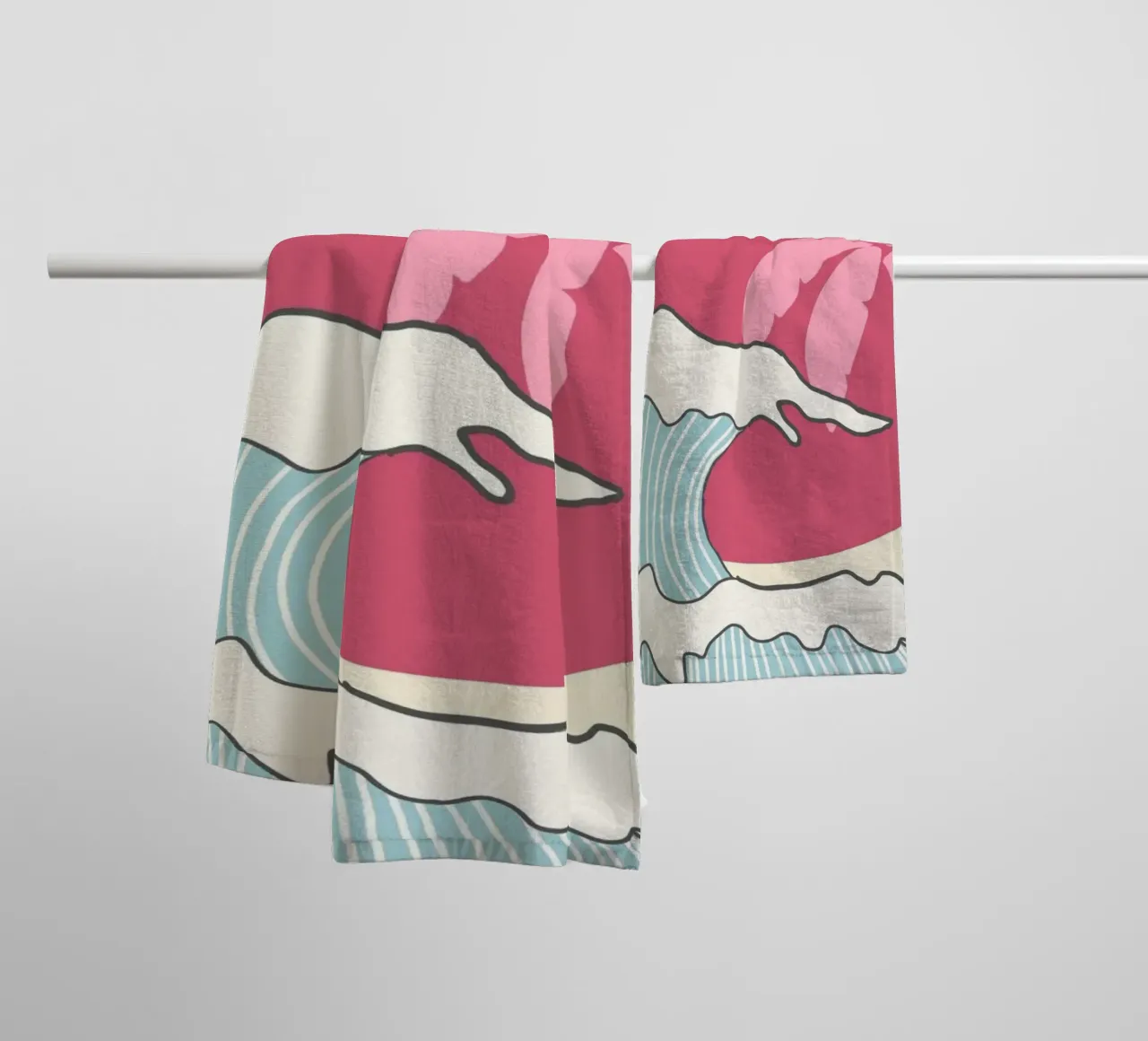 Retro Sunset Palm Tree, Ocean Waves Art Print towel by vintagepod