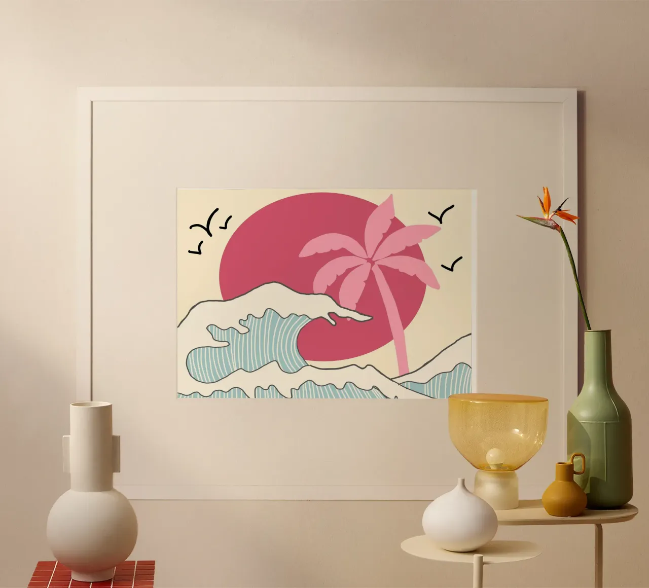 Stampa d'arte retrò Sunset Palm Tree, Ocean Waves poster da vintagepod