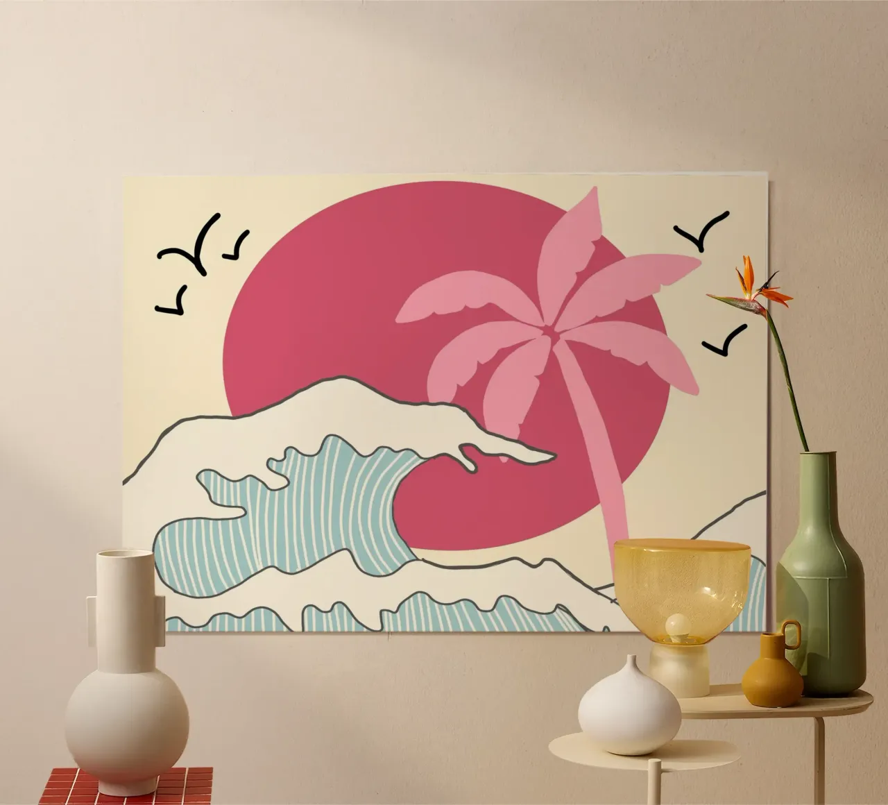 Stampa d'arte retrò Sunset Palm Tree, Ocean Waves poster da vintagepod