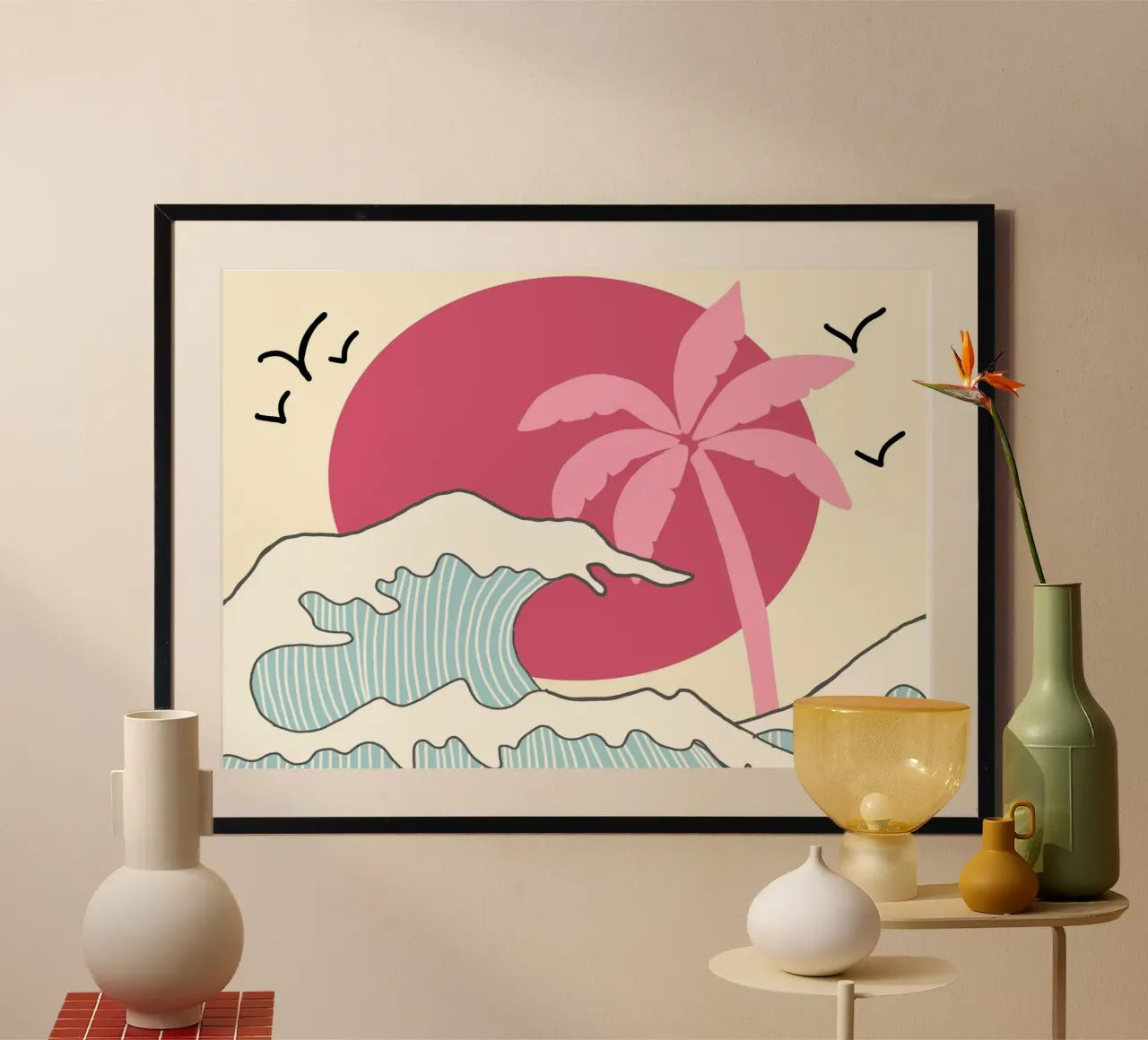 Stampa d'arte retrò Sunset Palm Tree, Ocean Waves poster da vintagepod