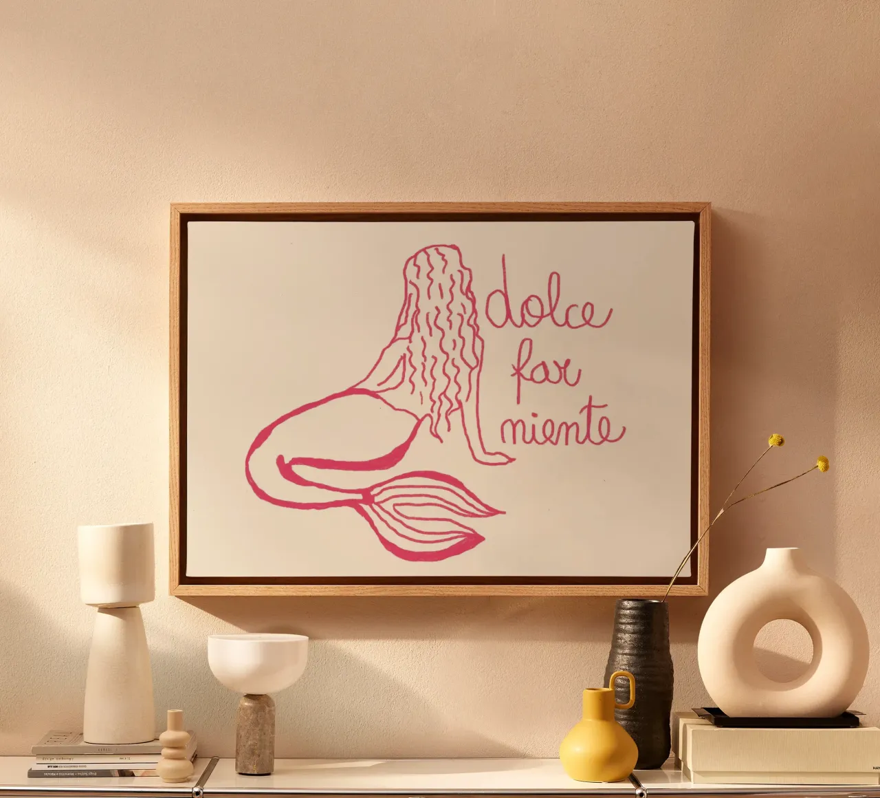 Dolce Far Niente, Zeemeermin Kunstdruk canvas met Baklijst van vintagepod