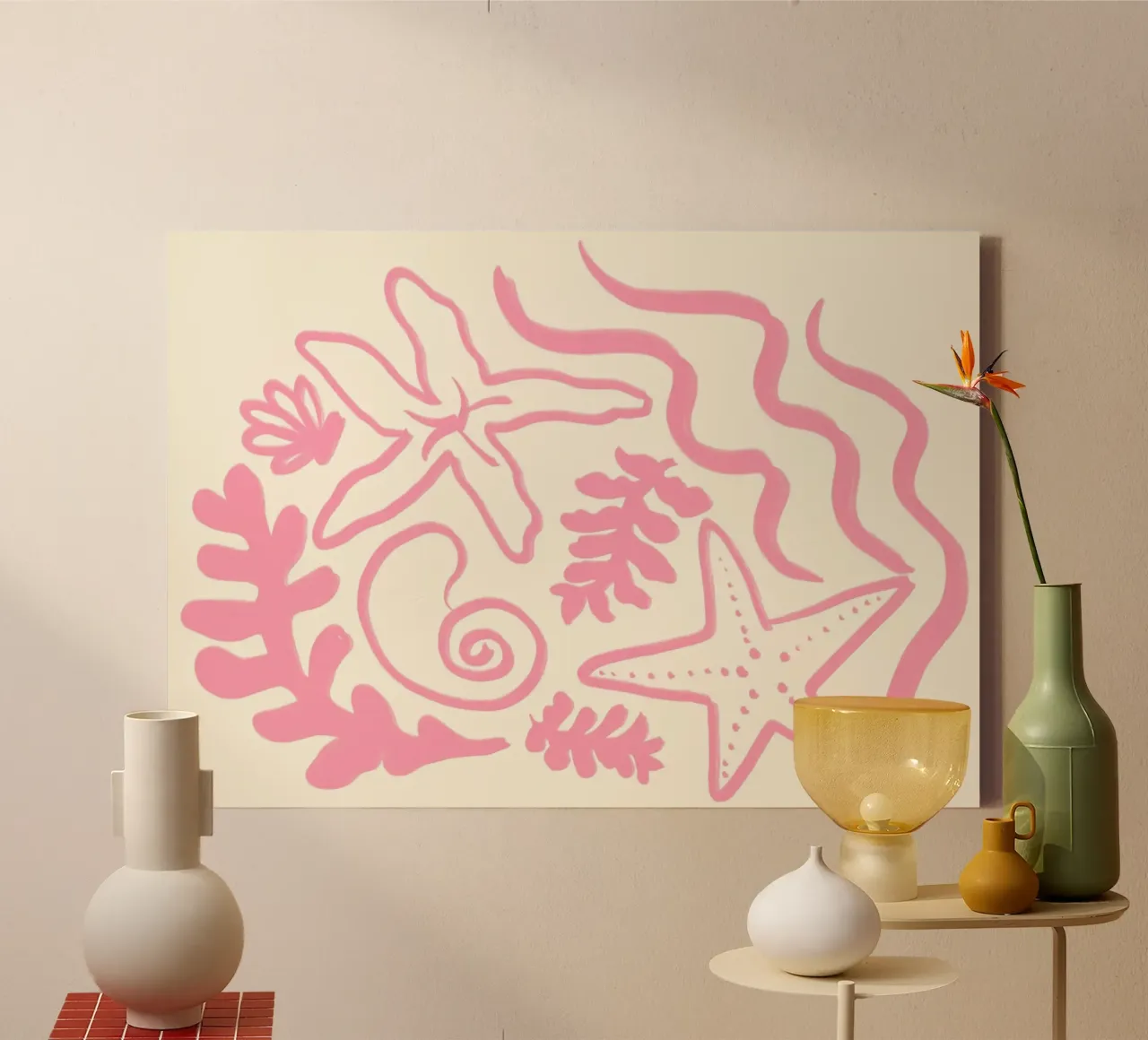 Abstract Zeeleven, Koraal Zeester Kunstdruk canvas met Baklijst van vintagepod