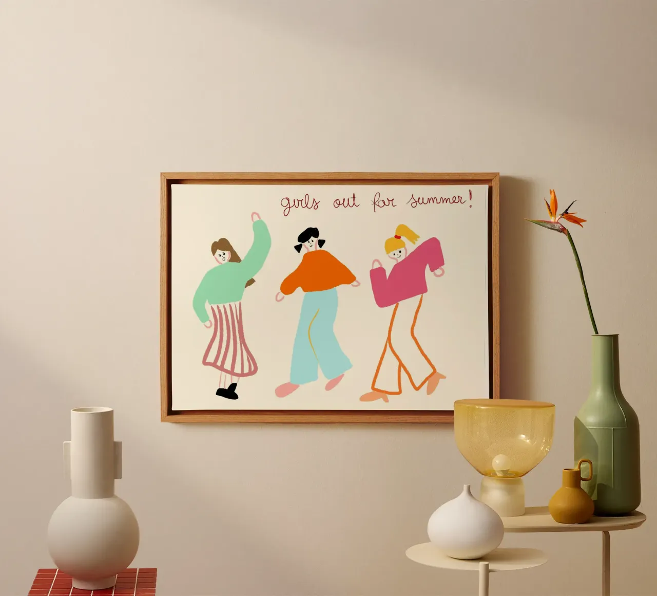 Meisjes op stap voor de zomer, vriendschapskunst, leuke print canvas met Baklijst van vintagepod