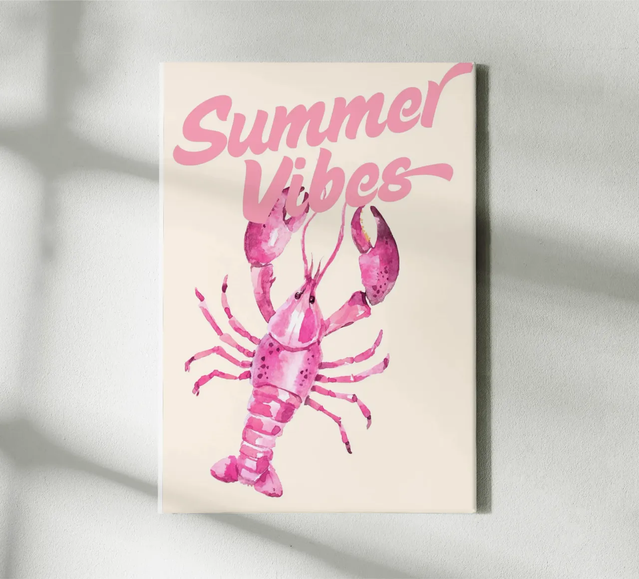Roze Kreeft "Summer Vibes", aquarel kunstdruk canvas met Baklijst van vintagepod