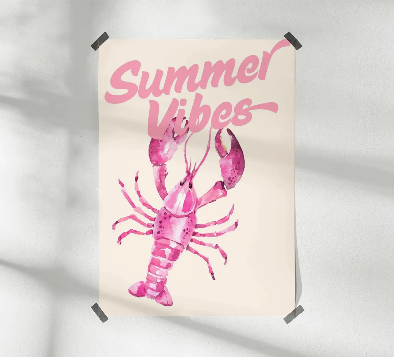 Pink Lobster "Summer Vibes", stampa d'arte ad acquerello poster con telaio in legno da vintagepod