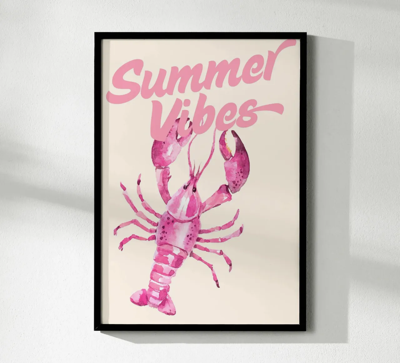 Pink Lobster "Summer Vibes", stampa d'arte ad acquerello poster con telaio in legno da vintagepod