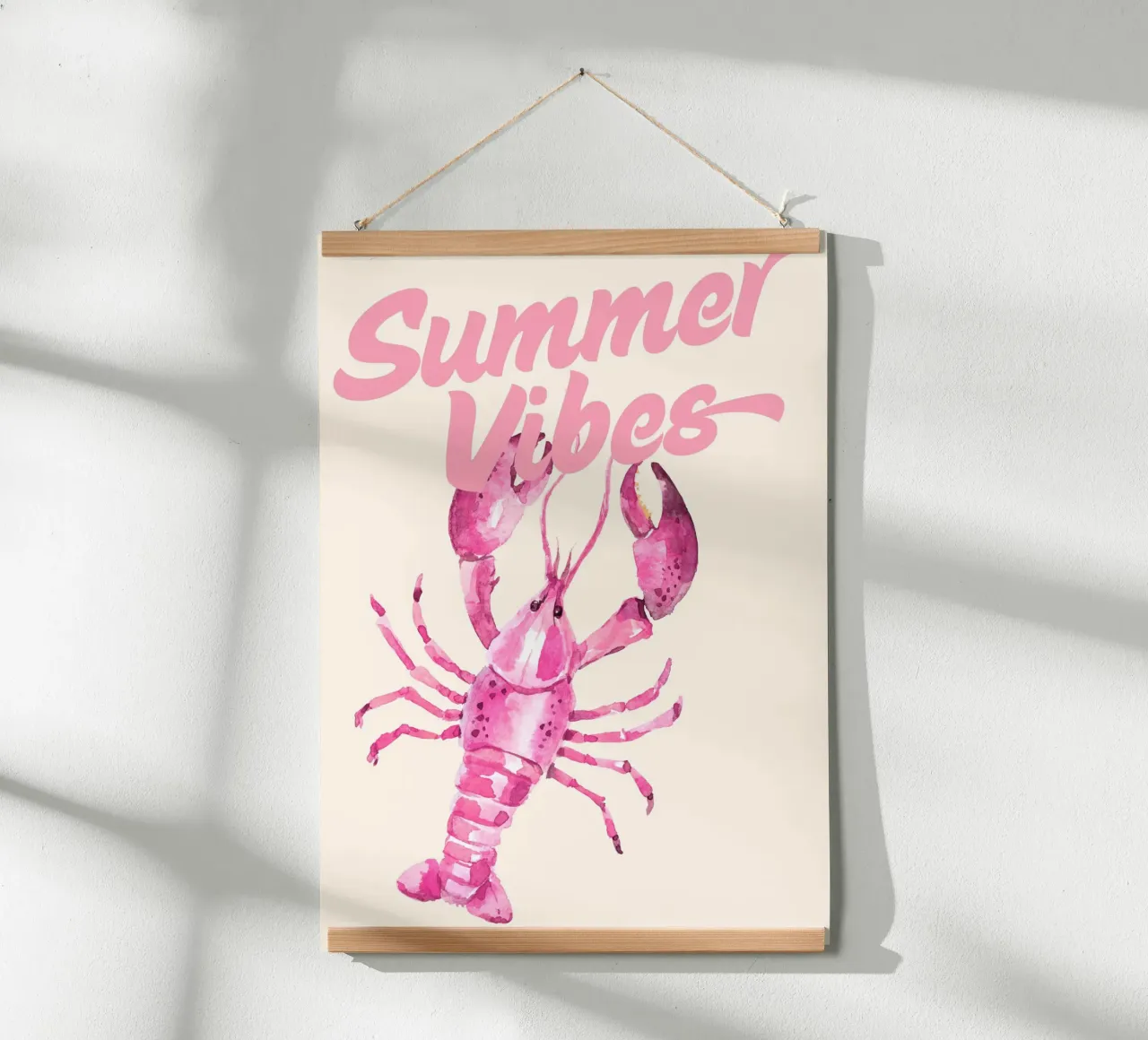 Pink Lobster "Summer Vibes", stampa d'arte ad acquerello poster con telaio in legno da vintagepod