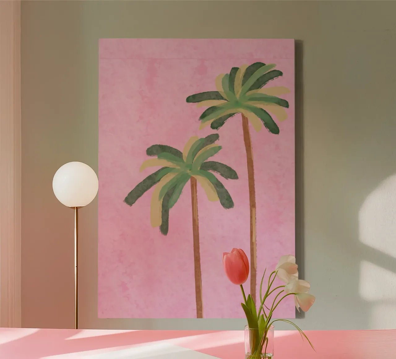 Two Palm Trees, Minimalist Tropical Art Print canvas with Floater frame by vintagepod
