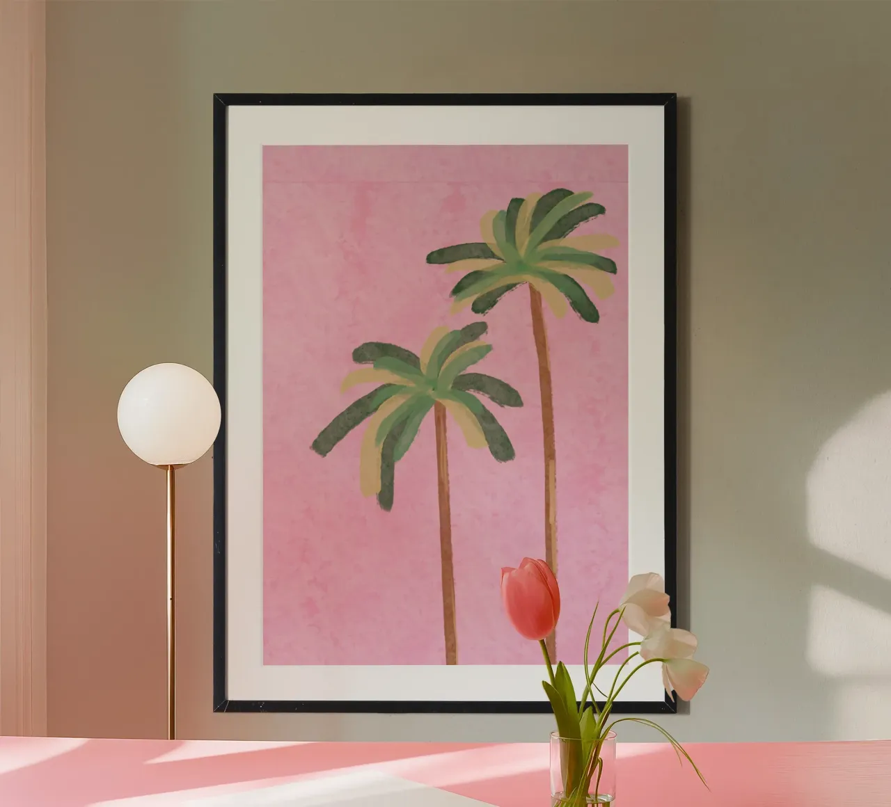 Two Palm Trees, Minimalist Tropical Art Print poster by vintagepod