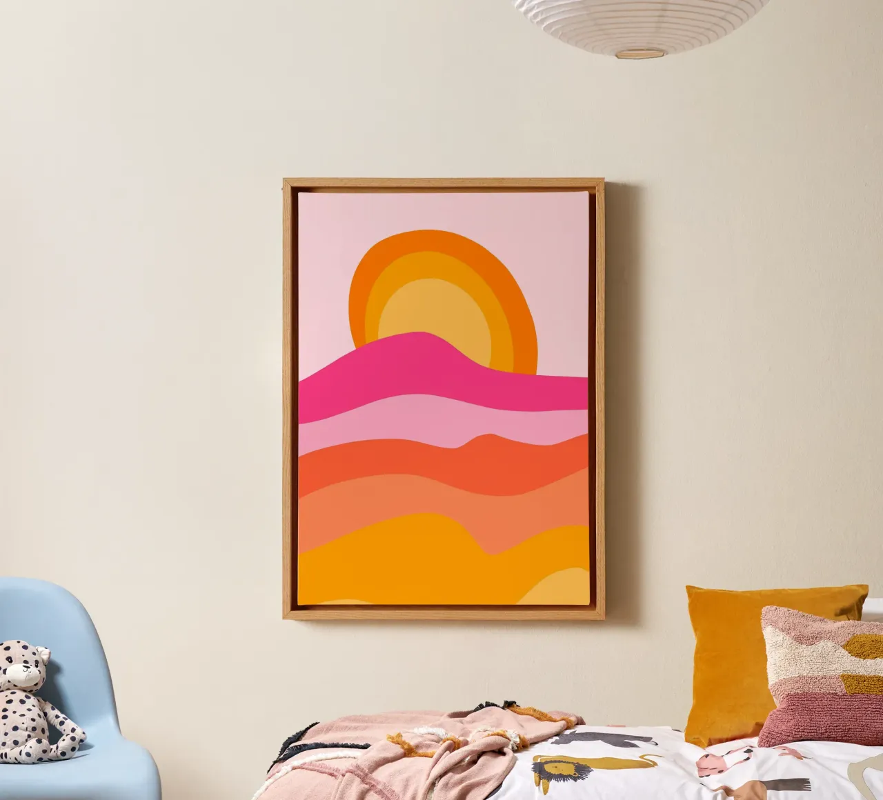 Groovy Landscape Sunset, Abstract Retro Art canvas with Floater frame by vintagepod
