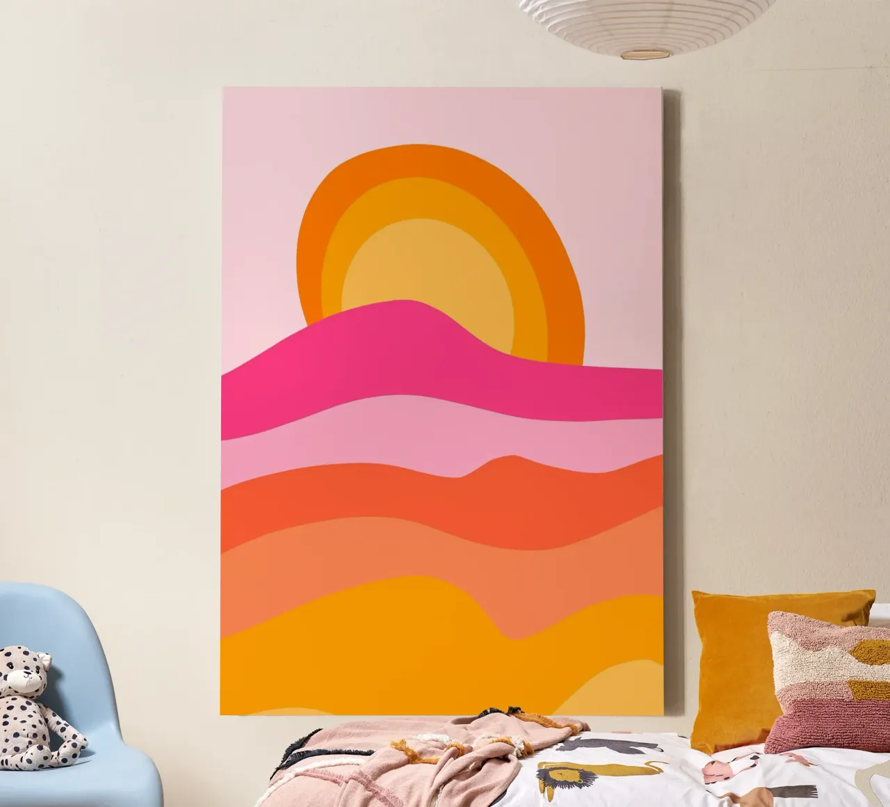 Groovy Landscape Sunset, Abstract Retro Art canvas with Floater frame by vintagepod