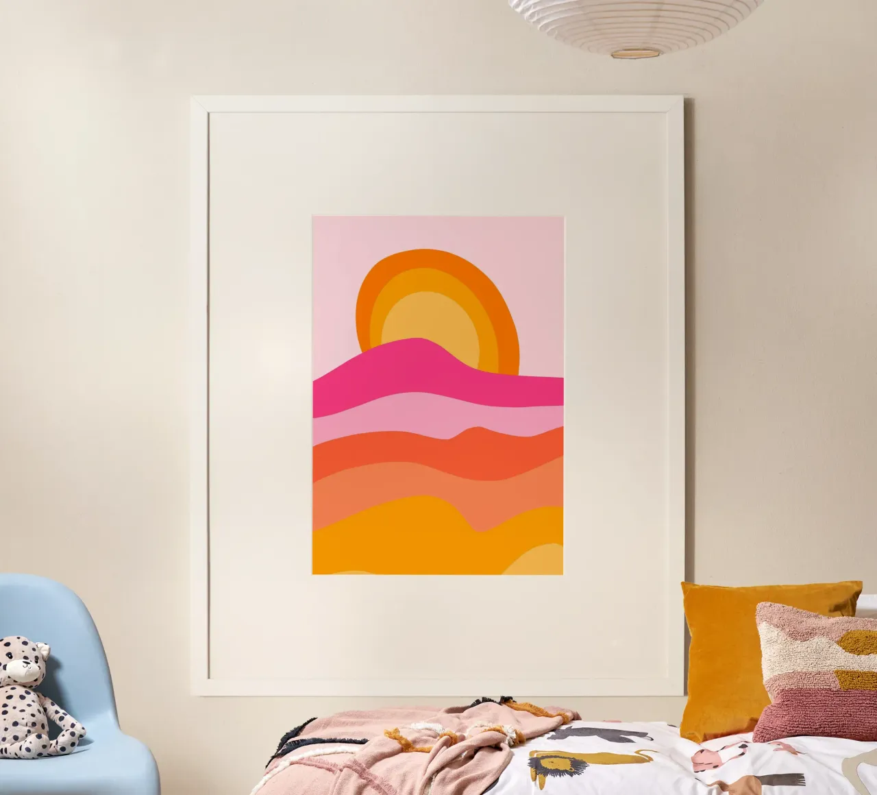 Groovy Landschap Zonsondergang, Abstract Retro Kunst poster van vintagepod