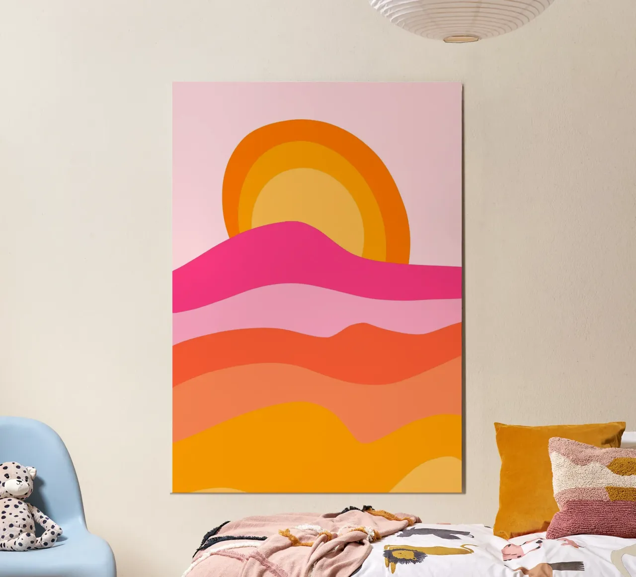 Groovy Landschap Zonsondergang, Abstract Retro Kunst poster van vintagepod