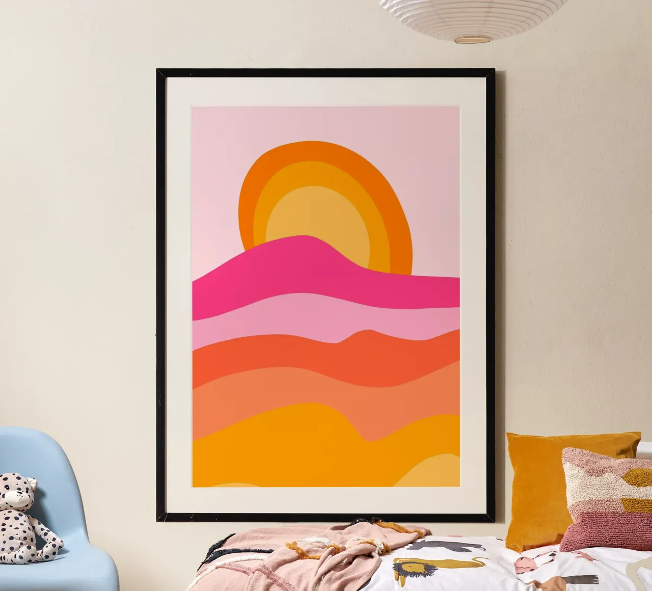 Groovy Landschap Zonsondergang, Abstract Retro Kunst poster van vintagepod