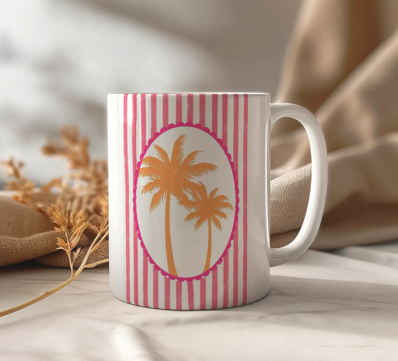 Retro Palmbomen, Abstracte Reisposter keramische mok van vintagepod