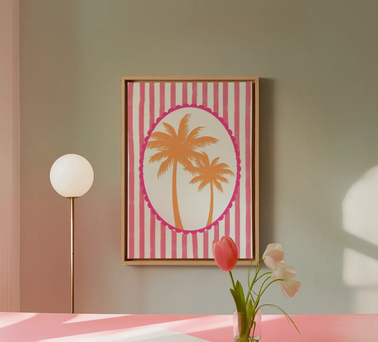 Retro Palmen, Abstraktes Reiseposter Leinwand mit Schattenfugenrahmen von vintagepod