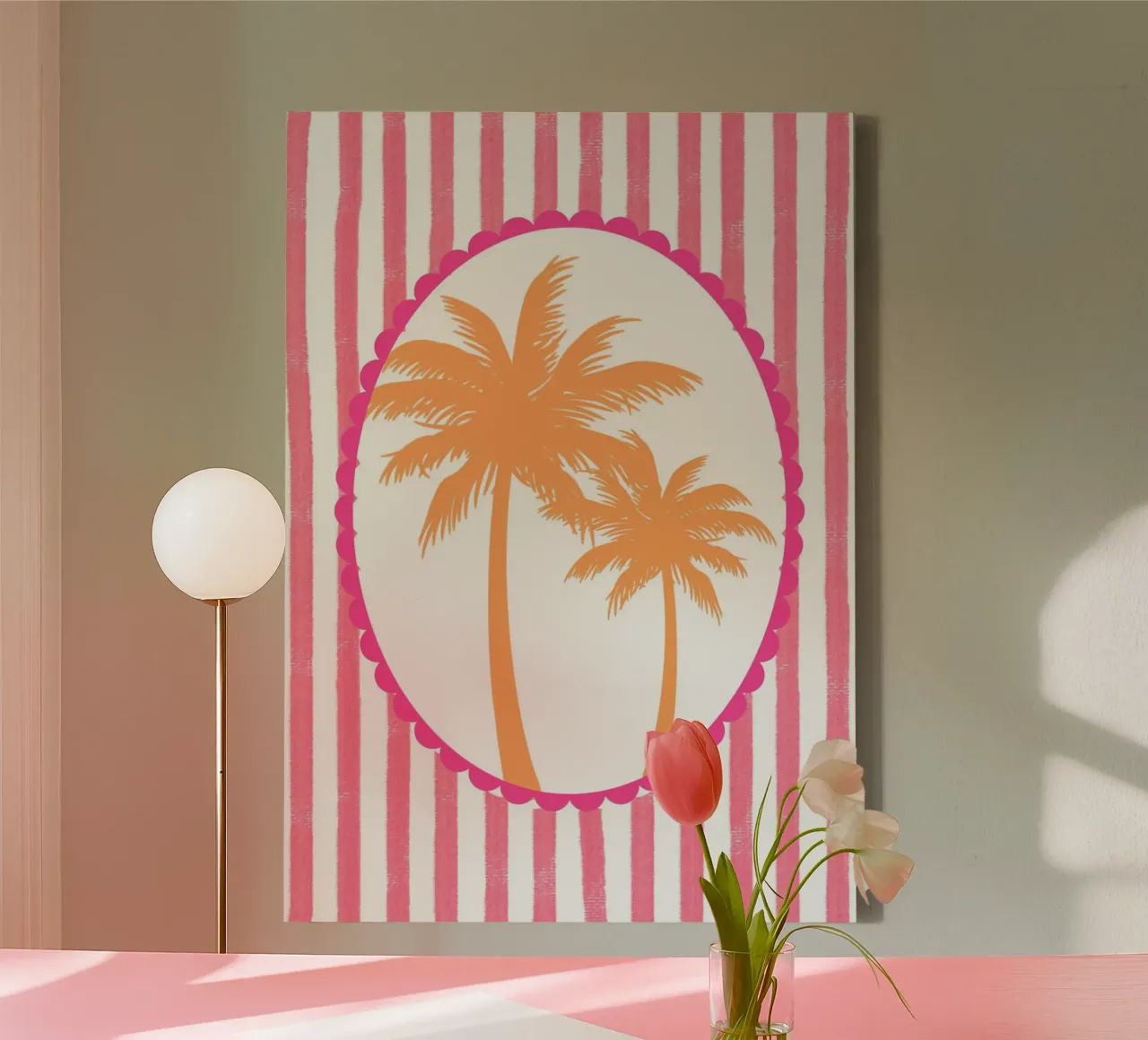 Retro Palmen, Abstraktes Reiseposter Leinwand mit Schattenfugenrahmen von vintagepod