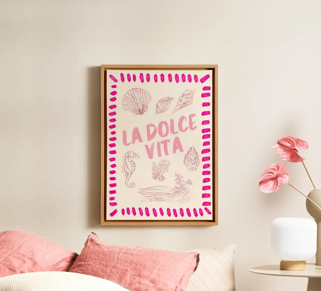 La Dolce Vita, Seashells and Ocean Art Print canvas with Floater frame by vintagepod