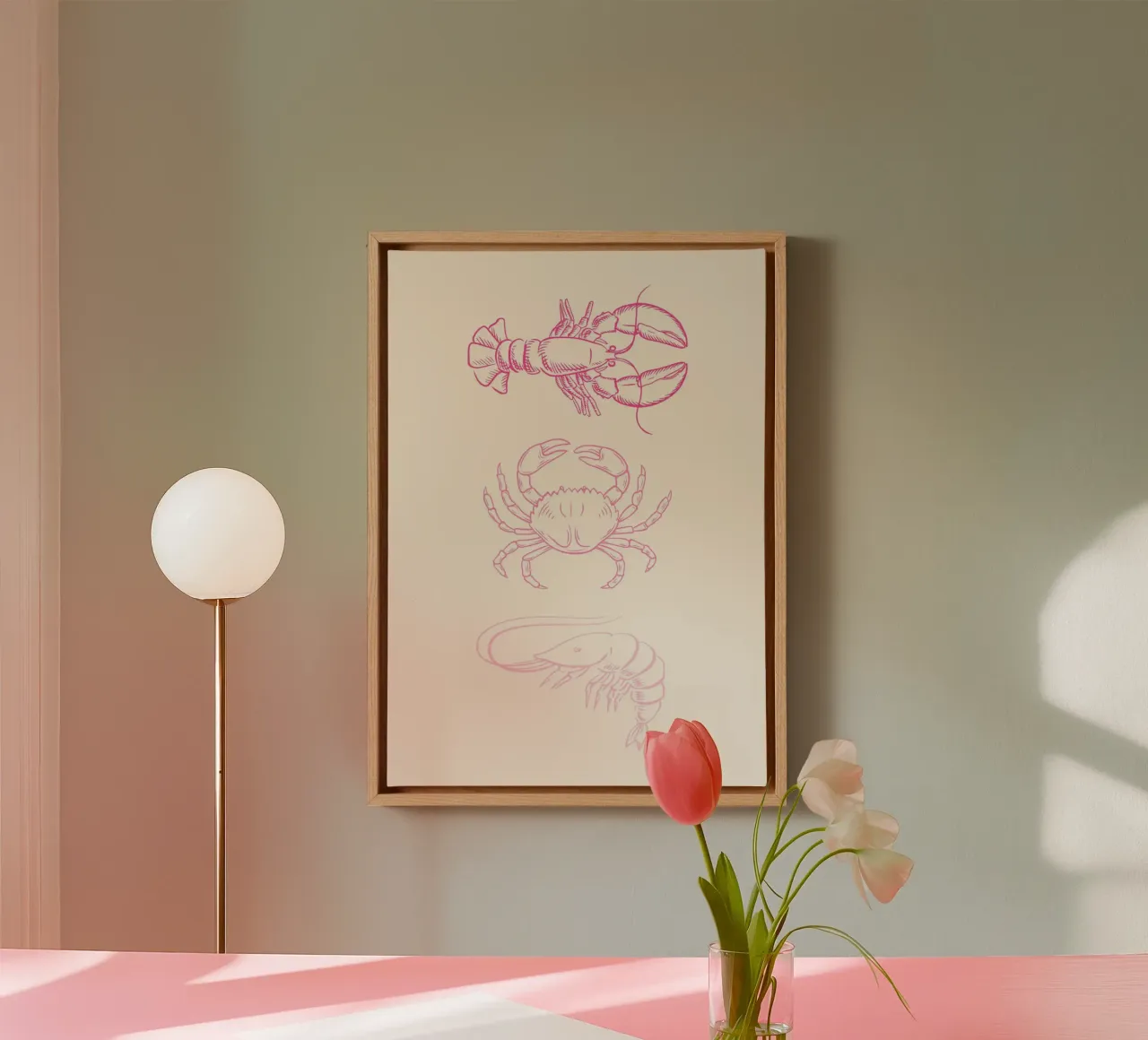 Lobster Crab Shrimp, Minimalist Ocean Art canvas with Floater frame by vintagepod