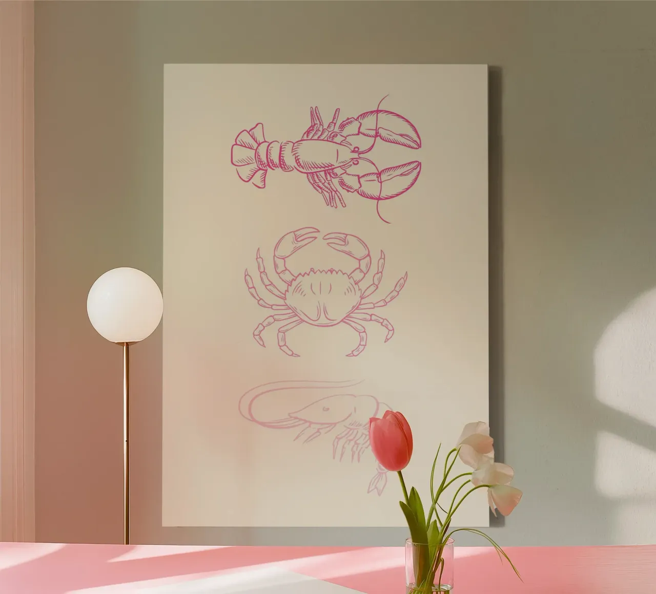 Lobster Crab Shrimp, Minimalist Ocean Art canvas with Floater frame by vintagepod