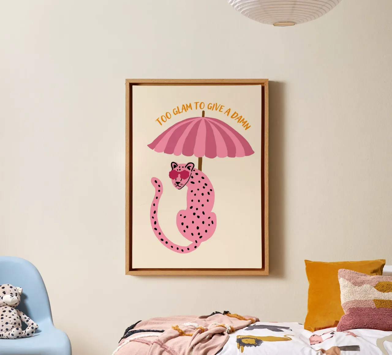 Too Glam to Give a Damn, Cheetah Poster canvas met Baklijst van vintagepod
