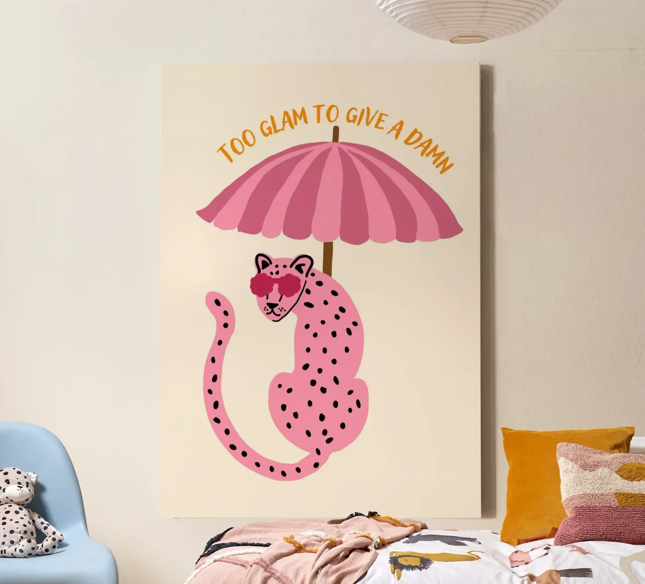 Too Glam to Give a Damn, Cheetah Poster canvas met Baklijst van vintagepod