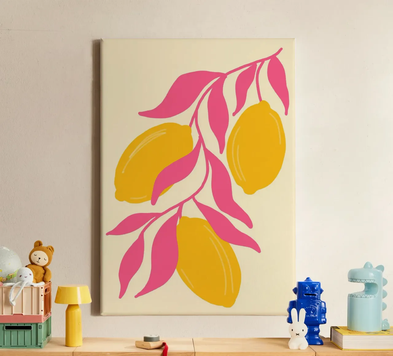 Minimalist Lemon Branch, Citrus Fruit Art Print canvas with Floater frame by vintagepod