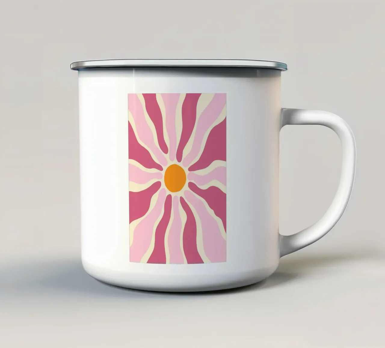 Retro Bloemen Zon, Groovy Abstracte Kunstdruk emaille mok van vintagepod