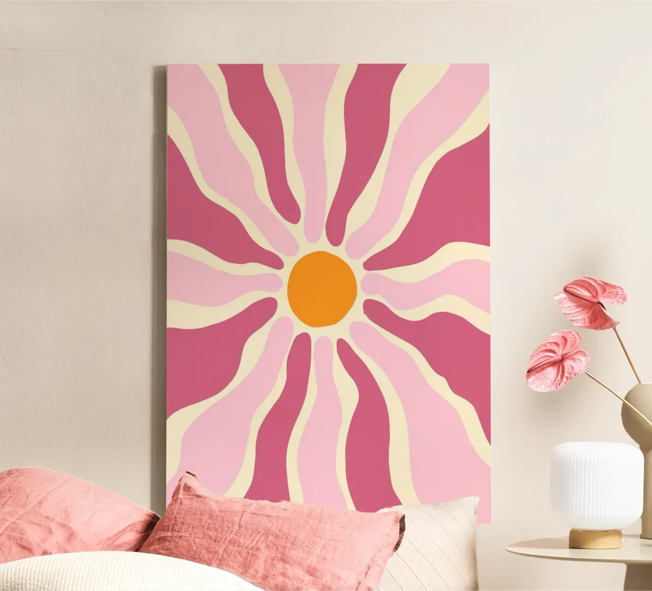 Retro Floral Sun, Groovy Abstract Art Print canvas with Floater frame by vintagepod
