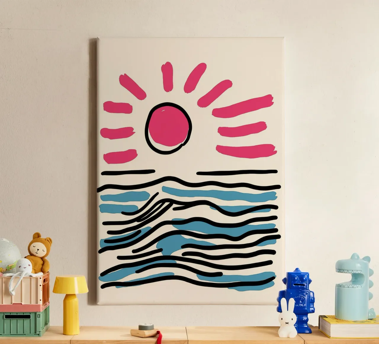 Alba astratta sull'oceano, arte minimalista sulla spiaggia tela con Cornice a cassetta da vintagepod