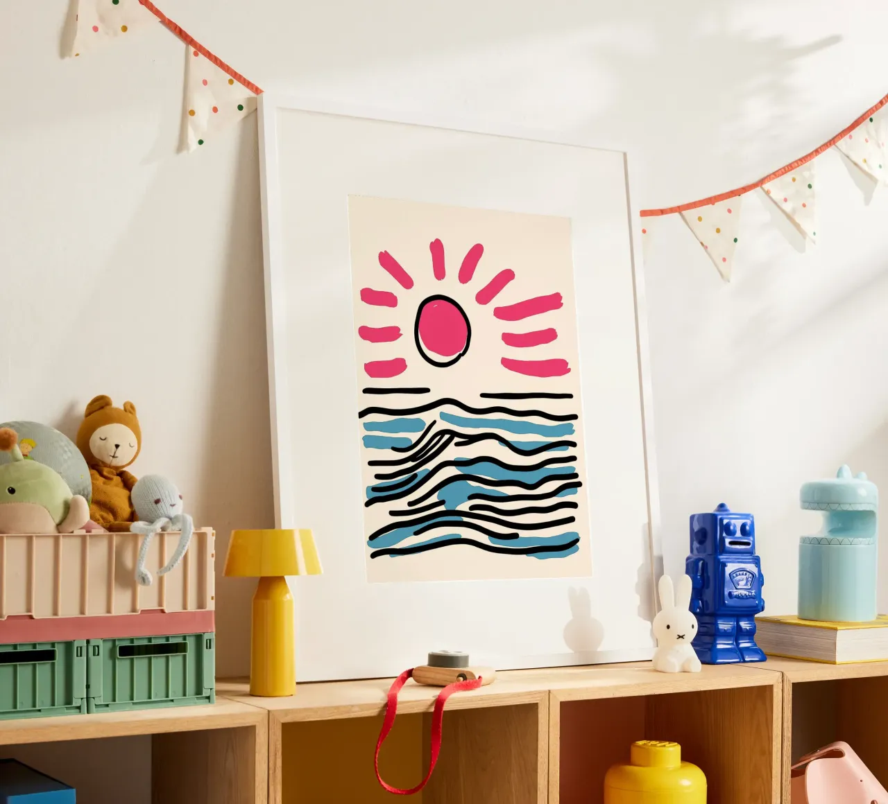 Alba astratta sull'oceano, arte minimalista sulla spiaggia poster da vintagepod