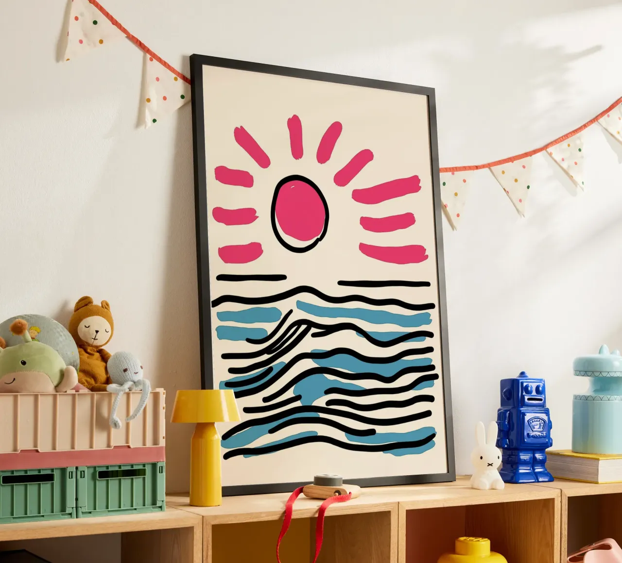 Alba astratta sull'oceano, arte minimalista sulla spiaggia poster da vintagepod