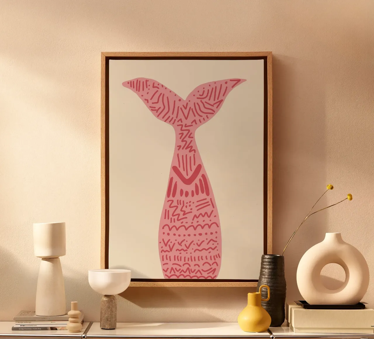 Abstracte zeemeerminstaart, Boho Ocean Art Print canvas met Baklijst van vintagepod