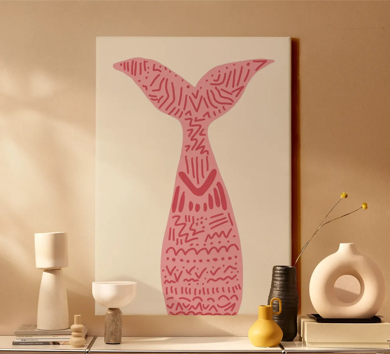 Abstracte zeemeerminstaart, Boho Ocean Art Print canvas met Baklijst van vintagepod