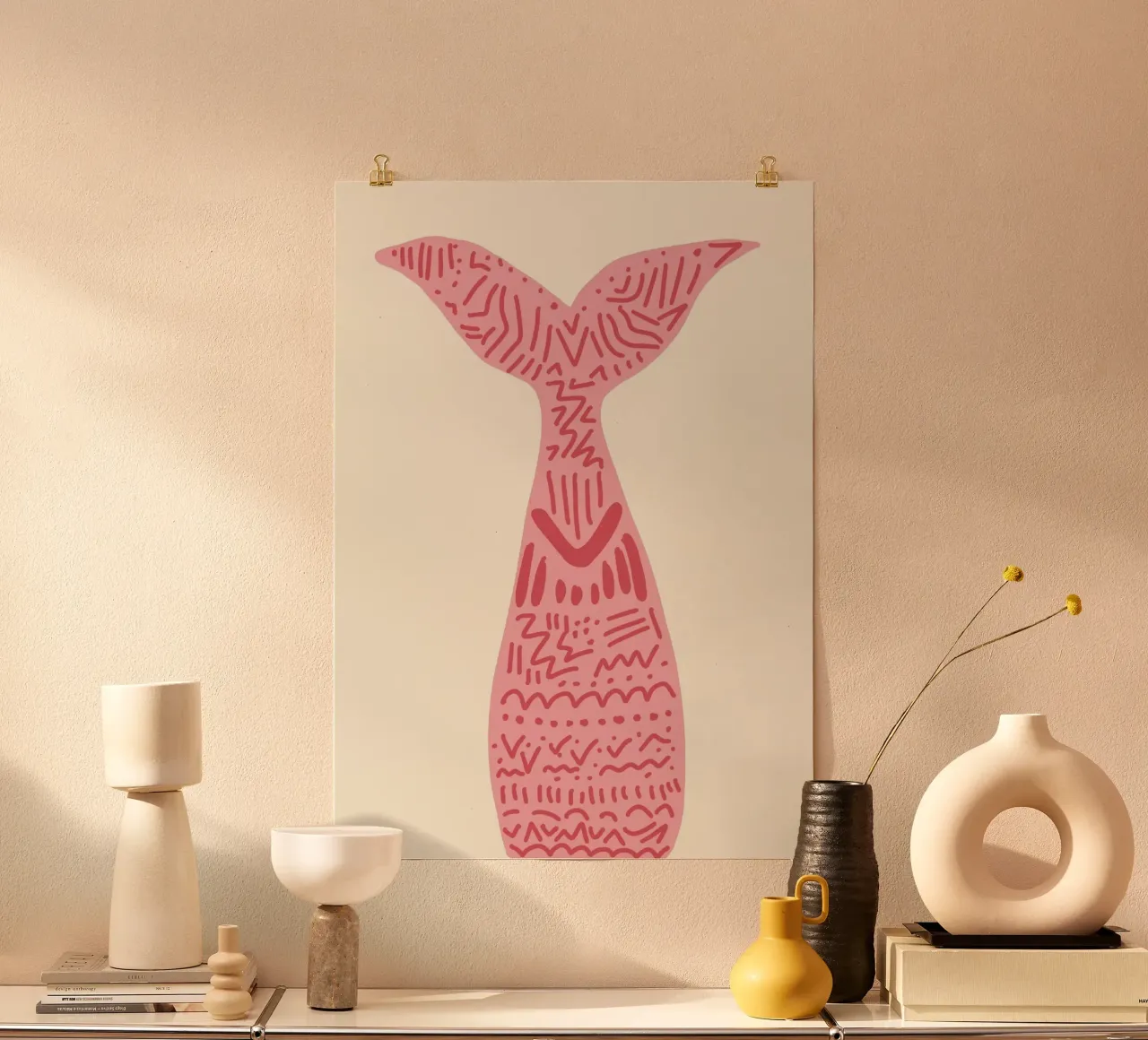 Queue de sirène abstraite, Boho Ocean Art Print poster avec cadre en plastique de vintagepod