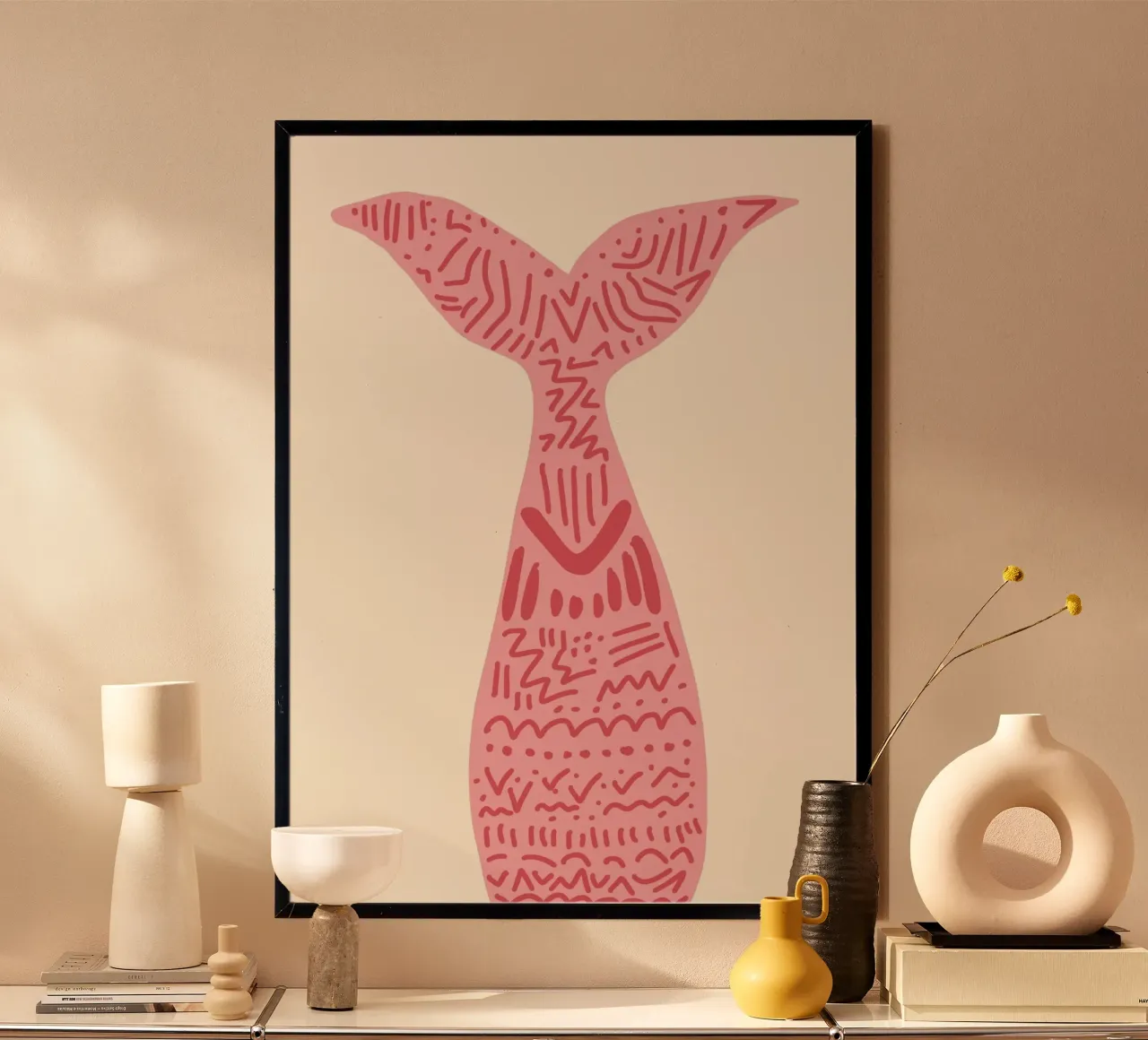 Queue de sirène abstraite, Boho Ocean Art Print poster avec cadre en plastique de vintagepod