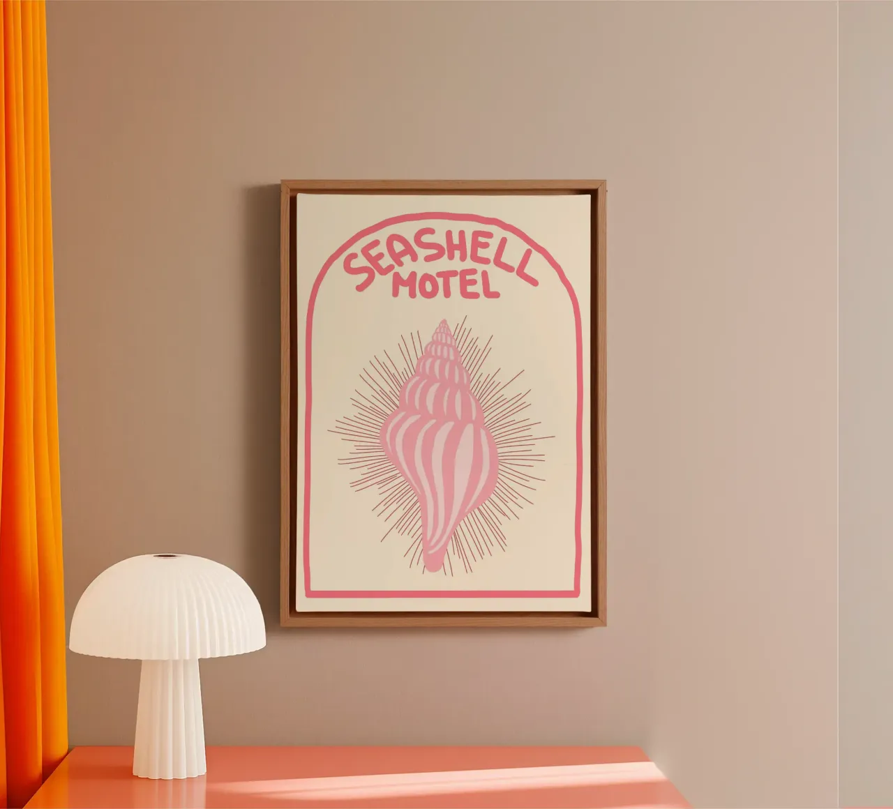 Seashell Motel, Vintage Reisposter, Boho Kunst canvas met Baklijst van vintagepod